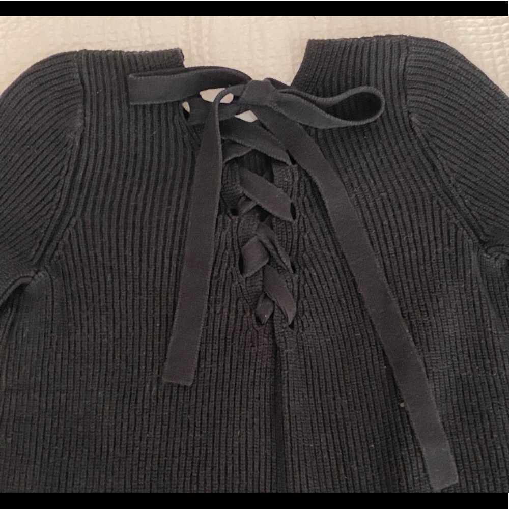 Black Sweater with Lace-Up Bow in Back